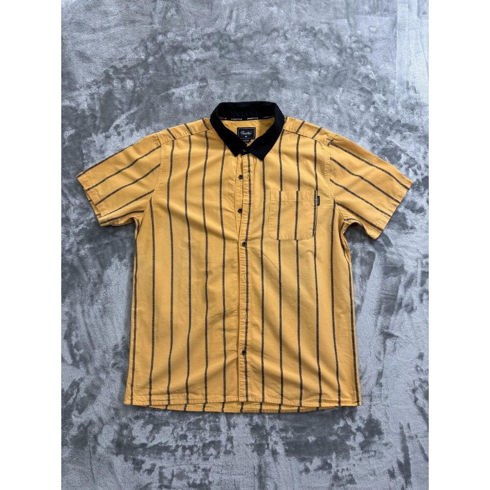Primitive Shirt Mens Large Yellow Black Striped Button Down Short Sleeve Skate